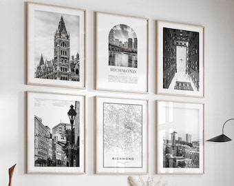 Arte mural de la galería Richmond - Juego de 6, fotografía en blanco y negro de Richmond, pósteres de Richmond, impresiones de Richmond, Virginia