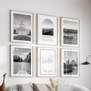 Kentucky Gallery Wall Art - Set of 6, Kentucky Black and White Photo, Kentucky Posters, Kentucky Prints, United States