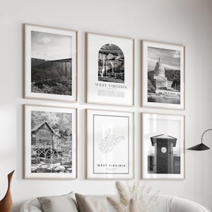 West Virginia Gallery Wall Art - 6er-Set, West Virginia Schwarzweißfoto, West Virginia Poster, West Virginia Prints, USA