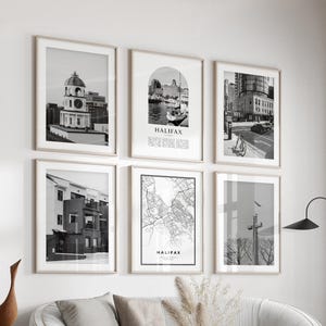 Halifax galleriväggkonst - Set om 6, Halifax svartvitt foto, Halifax-affischer, Halifax-tryck, Kanada