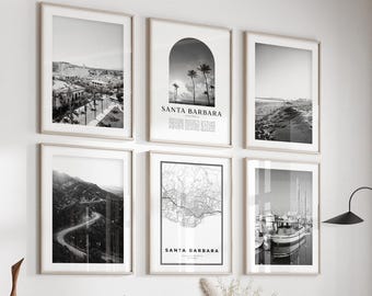 Santa Barbara, California Gallery Wall Art Set of 6 – Black and White Photo Prints