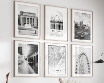 St. Louis Gallery Wall Art - Set of 6, St. Louis Black and White Photo, St. Louis Posters, St. Louis Prints, Missouri