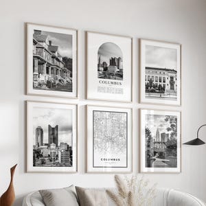 Columbus Gallery Wall Art - Set of 6, Columbus Black and White Photo, Columbus Posters, Columbus Prints, Ohio
