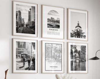 Phoenix, Arizona Gallery Wall Art Set of 6 – Black and White Photo Prints