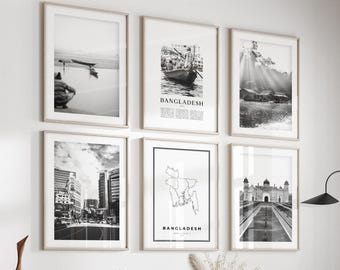 Bangladesh Gallery Wall Art - Set of 6, Bangladesh Black and White Photo, Bangladesh Posters, Bangladesh Prints, Asia