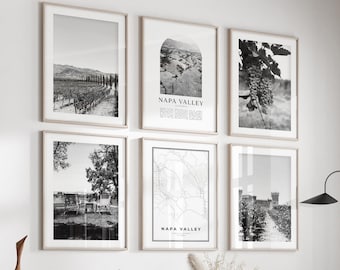 Napa Valley Gallery Wandkunst - 6er-Set, Napa Valley Schwarzweißfoto, Napa Valley Poster, Napa Valley Drucke, Kalifornien