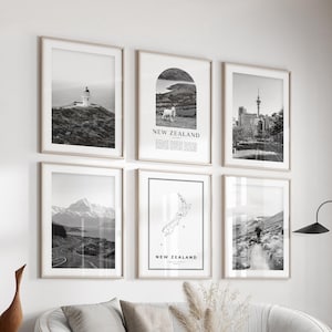 New Zealand Gallery Wall Art - Set of 6, New Zealand Black and White Photo, New Zealand Posters, New Zealand Prints, Oceania