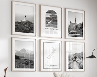 New Zealand Gallery Wall Art - Set of 6, New Zealand Black and White Photo, New Zealand Posters, New Zealand Prints, Oceania