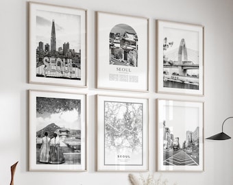 Seoul, South Korea Gallery Wall Art Set of 6 – Black and White Photo Prints