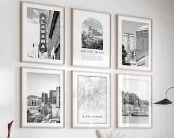 Birmingham Gallery Wall Art - Set of 6, Birmingham Black and White Photo, Birmingham Posters, Birmingham Prints, Alabama