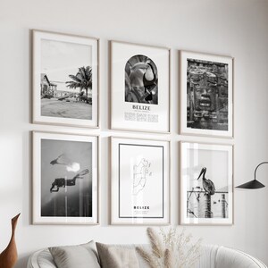 Belize Gallery Wall Art - 6er-Set, Belize Schwarz Weiß Foto, Belize Poster, Belize Drucke, Südamerika