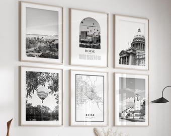 Boise, Idaho Gallery Wall Art Set of 6 – Black and White Photo Prints