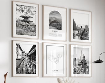 China Gallery Wall Art Set of 6 – Black and White Photo Prints