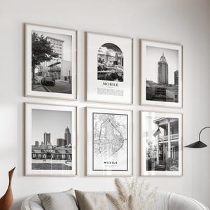 Mobile Gallery Wall Art - Set of 6, Mobile Black and White Photo, Mobile Posters, Mobile Prints, Alabama