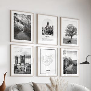 Ohio Gallery Wall Art - Set of 6, Ohio Black and White Photo, Ohio Posters, Ohio Prints, United States