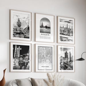 Bangkok Gallery Wall Art - Set of 6, Bangkok Black and White Photo, Bangkok Posters, Bangkok Prints, Thailand