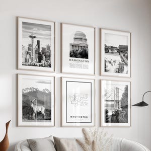 Washington Gallery Wall Art - set van 6, Washington zwart-witfoto, Washington Posters, Washington Prints, Verenigde Staten