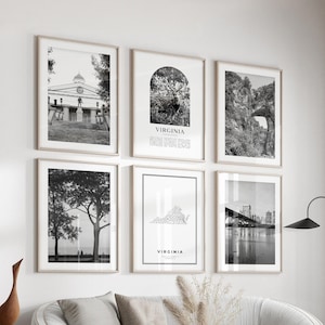 Virginia Gallery Wall Art - Set of 6, Virginia Black and White Photo, Virginia Posters, Virginia Prints, United States