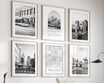 Kansas City Gallery Wall Art - Set of 6, Kansas City Black and White Photo, Kansas City Posters, Kansas City Prints, Missouri