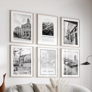 Fort Worth Gallery Wall Art - Set of 6, Fort Worth Black and White Photo, Fort Worth Posters, Fort Worth Prints, Texas
