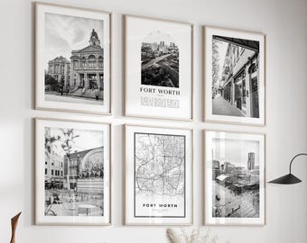 Fort Worth, Texas Gallery Wall Art Set of 6 – Black and White Photo Prints