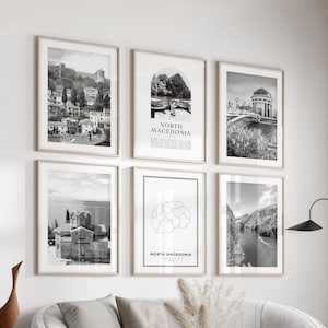 North Macedonia Gallery Wall Art - Set of 6, North Macedonia Black and White Photo, North Macedonia Posters, North Macedonia Prints, Europe
