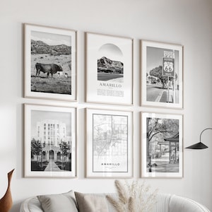Amarillo Gallery Wall Art - Set of 6, Amarillo Black and White Photo, Amarillo Posters, Amarillo Prints, Texas