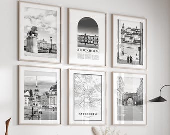 Stockholm, Sweden Gallery Wall Art Set of 6 – Black and White Photo Prints