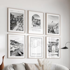 Amalfiküste Galerie Wandkunst - 6er-Set, Amalfiküste Schwarzweißfoto, Amalfiküste Poster, Amalfiküste Poster, Italien