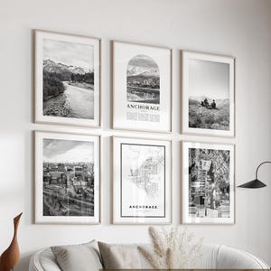 Anchorage Gallery Wandkunst - 6er-Set, Anchorage Schwarzweißfoto, Anchorage Poster, Anchorage Prints, Alaska