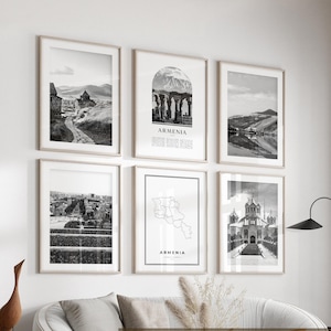 Arte mural de Armenia Gallery: juego de 6 fotografías en blanco y negro de Armenia, carteles de Armenia, impresiones de Armenia, Asia