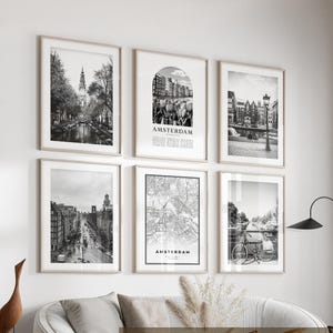 Art mural de la galerie d'Amsterdam - Lot de 6, photos noir et blanc d'Amsterdam, affiches d'Amsterdam, estampes d'Amsterdam, Pays-Bas