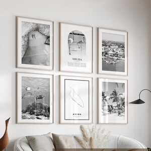 Aruba Gallery Wall Art - 6er-Set, Aruba Schwarz Weiß Foto, Aruba Poster, Aruba Prints, Karibik