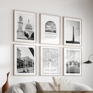 Washington D.C. Gallery Wall Art - 6er-Set, Washington Schwarz-Weiß-Foto, Washington Poster, Washington Prints, Distrikt of Columbia, Washington D.C