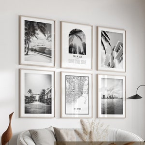 Miami Gallery Wall Art - Set di 6, foto in bianco e nero di Miami, poster di Miami, stampe di Miami, Florida