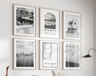 Miami Beach Gallery Wall Art - Set of 6, Miami Beach Black and White Photo, Miami Beach Posters, Miami Beach Prints, Florida