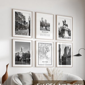 Boston Gallery Wall Art - 6er-Set, Boston Schwarz-Weiß-Foto, Boston Poster, Boston Prints, Massachusetts