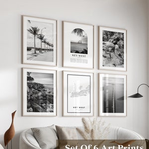 Key West Gallery Wall Art - Set van 6, Key West zwart-witfoto, Key West posters, Key West prints, Florida