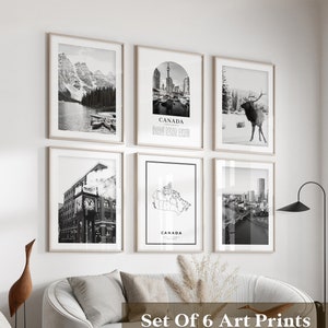 Canada Gallery Wall Art - set van 6, Canadese zwart-witfoto, Canadese posters, Canadese prenten, Noord-Amerika