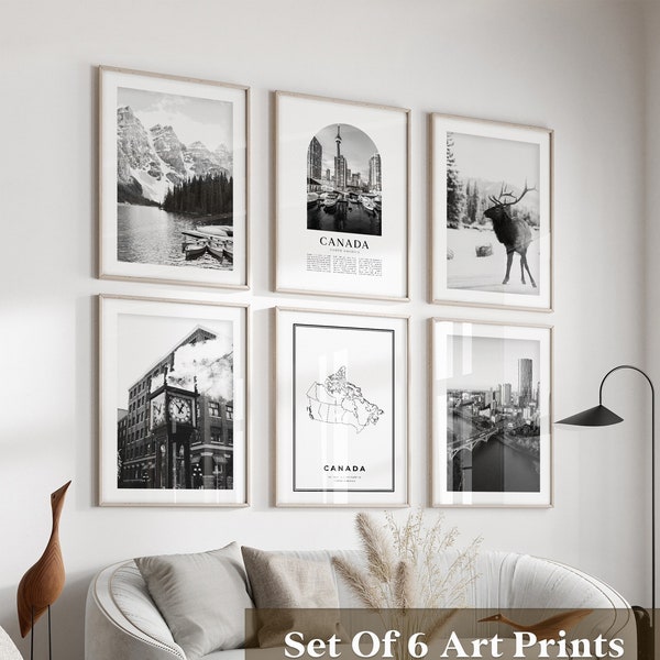 Canada Gallery Wall Art - Set of 6, Canada Black and White Photo, Canada Posters, Canada Prints, North America