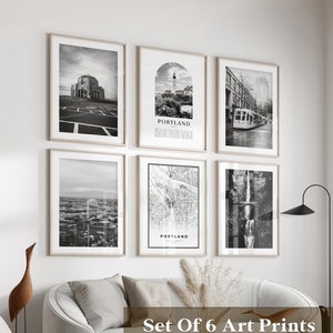 Portland Gallery Wall Art - set van 6, Portland zwart-witfoto, Portland posters, Portland prints, Oregon