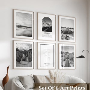 Art mural Nevada Gallery - Lot de 6, photos noir et blanc Nevada, affiches Nevada, estampes Nevada, États-Unis