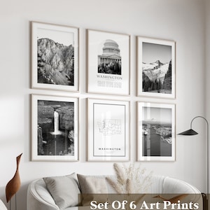 Washington Gallery Wall Art - set van 6, Washington zwart-witfoto, Washington Posters, Washington Prints, Verenigde Staten
