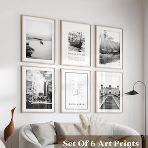 Art mural Bangladesh Gallery - lot de 6, photos noir et blanc Bangladesh, affiches Bangladesh, estampes Bangladesh, Asie