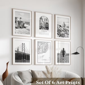 Art mural de la galerie de Lisbonne - Lot de 6, photos noir et blanc de Lisbonne, affiches de Lisbonne, estampes de Lisbonne, Portugal
