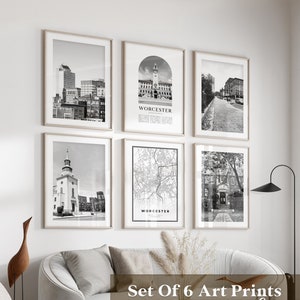 Worcester Gallery Wall Art - Set di 6, foto in bianco e nero di Worcester, poster di Worcester, stampe di Worcester, Massachusetts