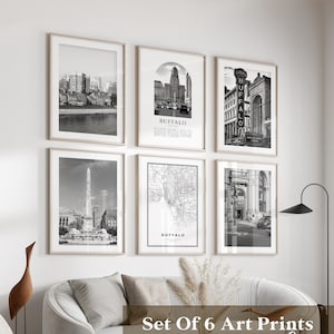 Art mural Buffalo Gallery - Lot de 6, photos noir et blanc Buffalo, affiches Buffalo, impressions Buffalo, New York