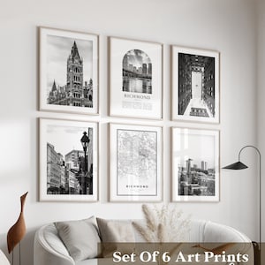 Richmond Gallery Wall Art - Conjunto de 6, Richmond Black and White Photo, Richmond Posters, Richmond Prints, Virginia