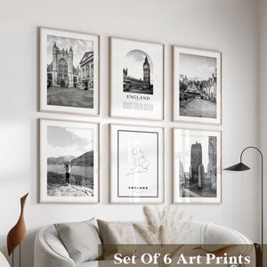 Engeland Gallery Wall Art - Set van 6, Engeland zwart-wit foto, Engeland posters, Engeland prenten, Europa