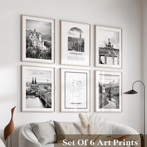 Duitsland galerij muurkunst - set van 6, Duitsland zwart-witfoto, Duitsland posters, Duitsland prenten, Europa